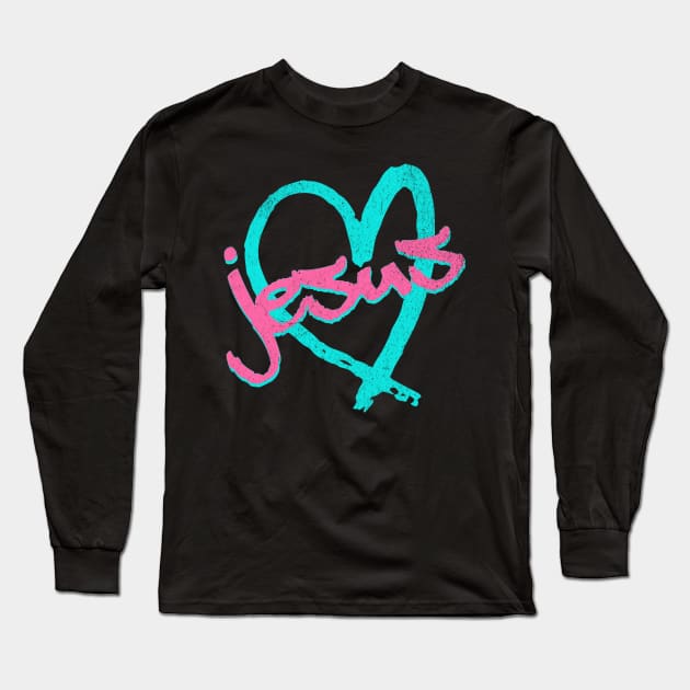 I Love Jesus Vintage 80's & 90's Blue and Pink Long Sleeve T-Shirt by Family journey with God